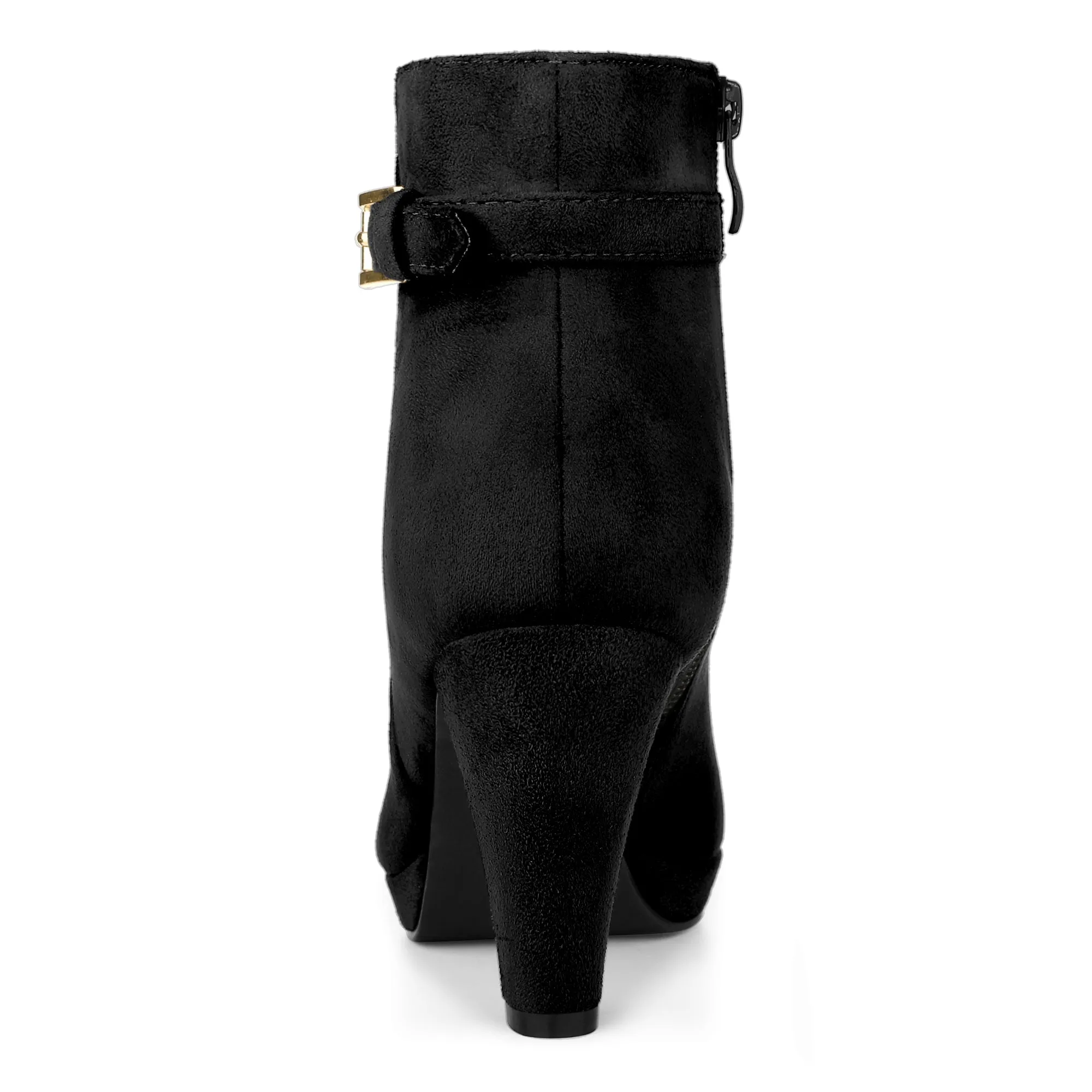 Women's Low Platform Side Zip Buckle Chunky High Heel Ankle Booties