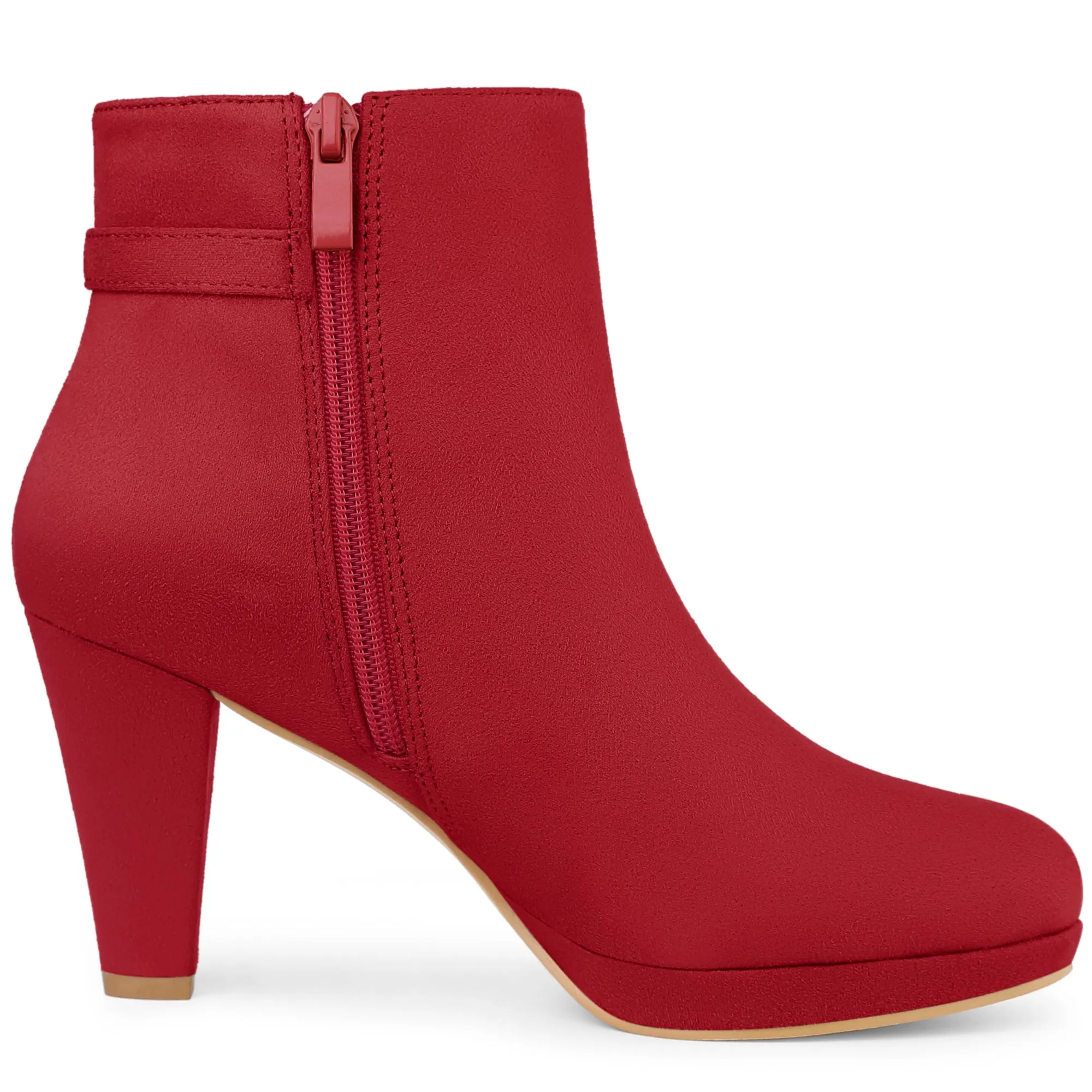 Women's Low Platform Side Zip Buckle Chunky High Heel Ankle Booties
