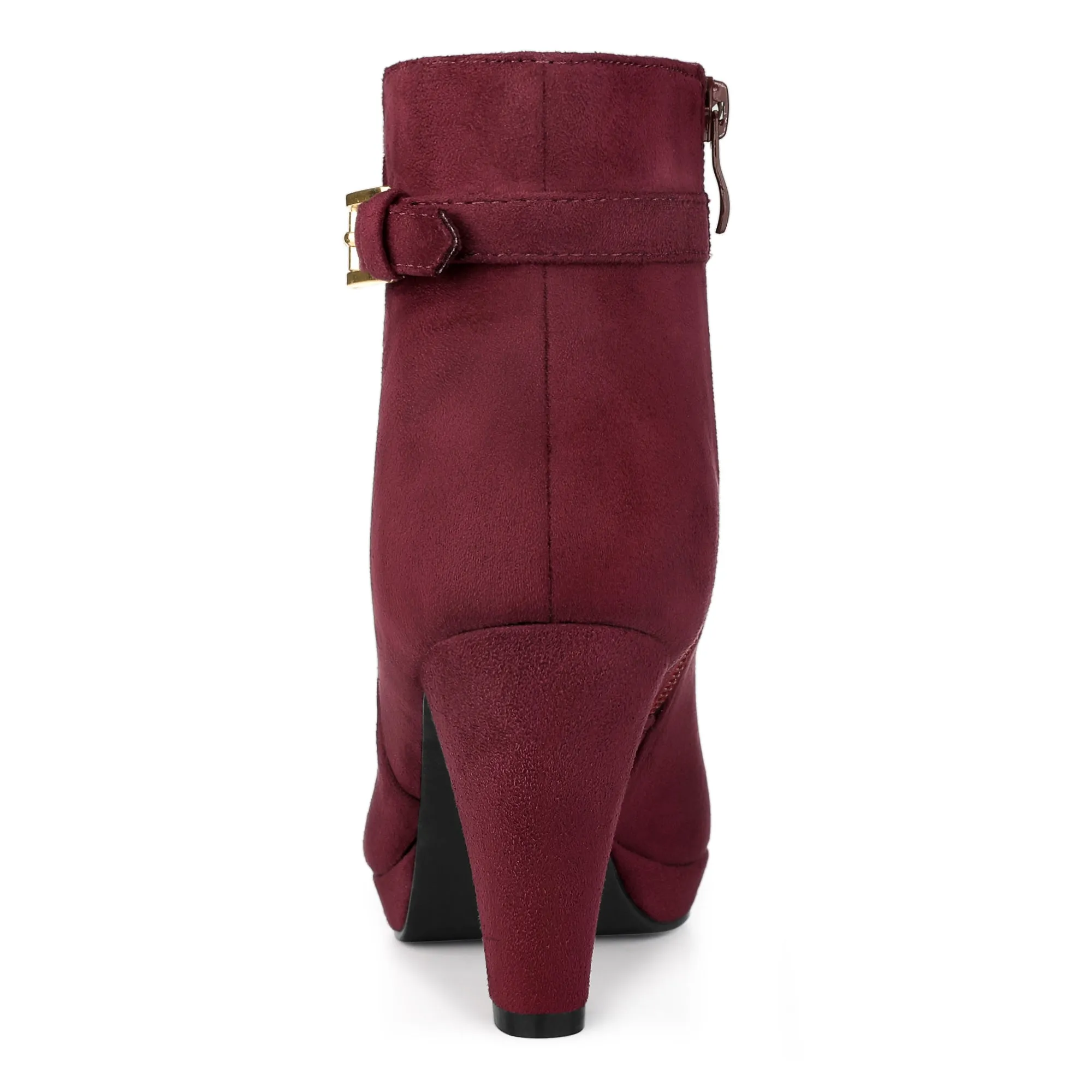 Women's Low Platform Side Zip Buckle Chunky High Heel Ankle Booties
