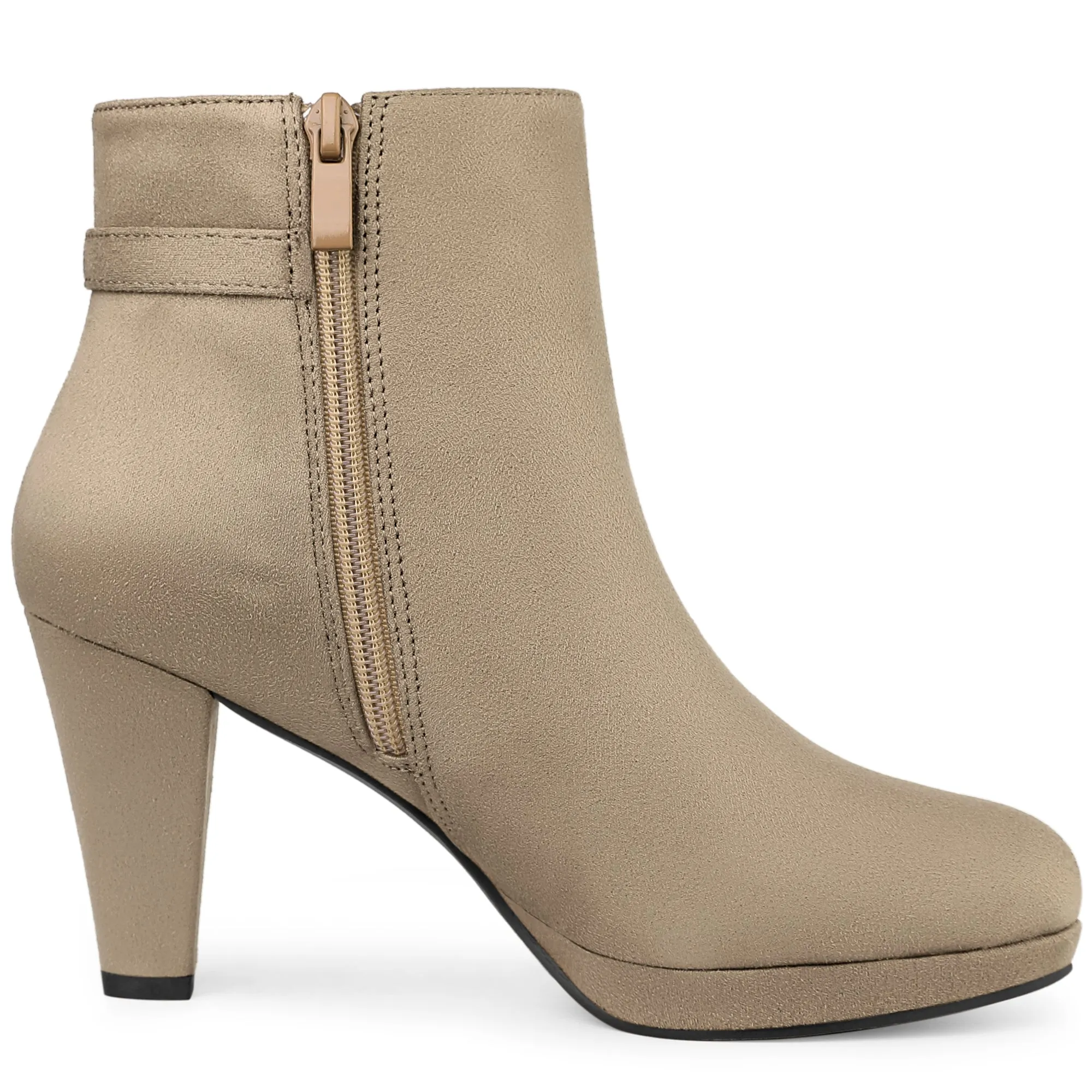 Women's Low Platform Side Zip Buckle Chunky High Heel Ankle Booties
