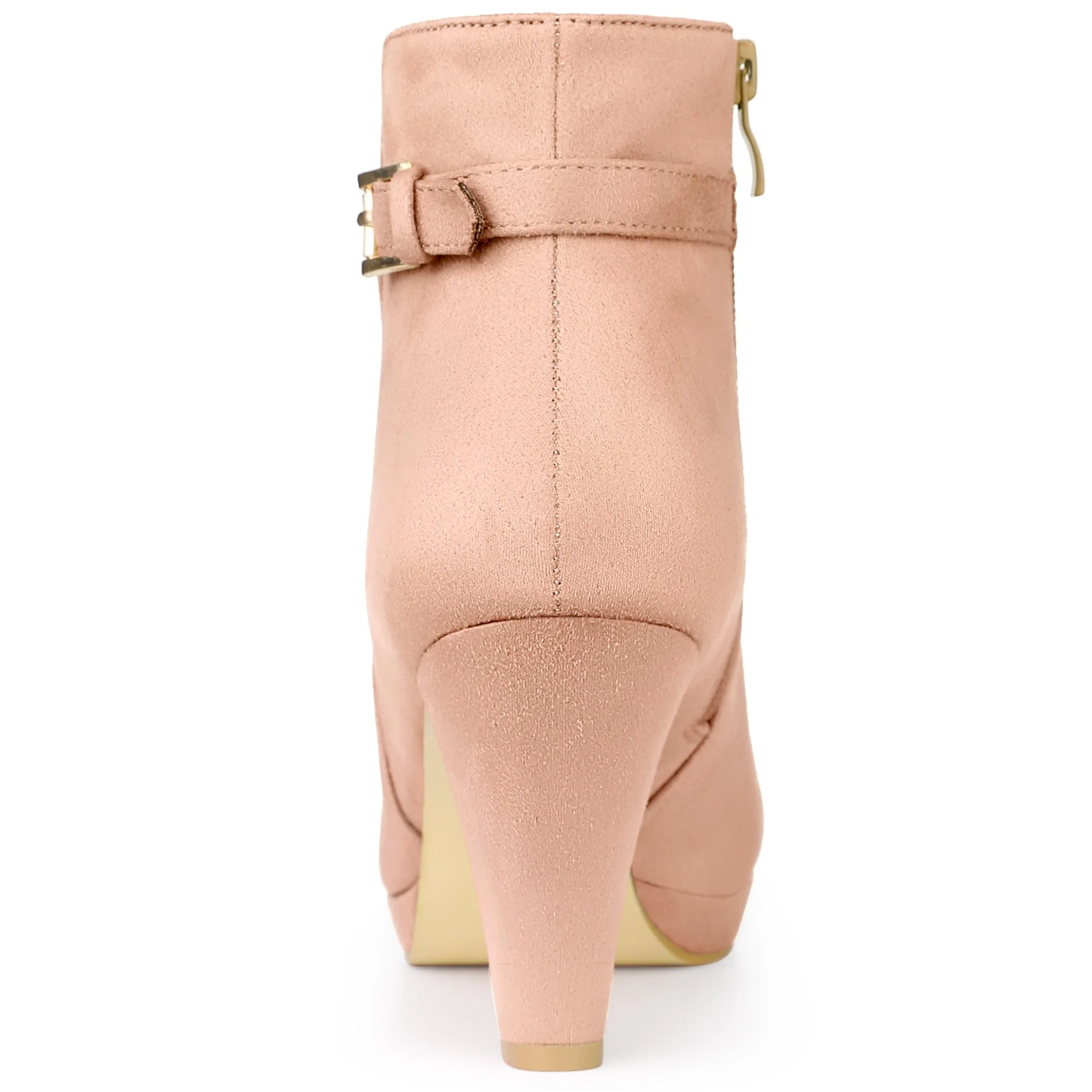 Women's Low Platform Side Zip Buckle Chunky High Heel Ankle Booties