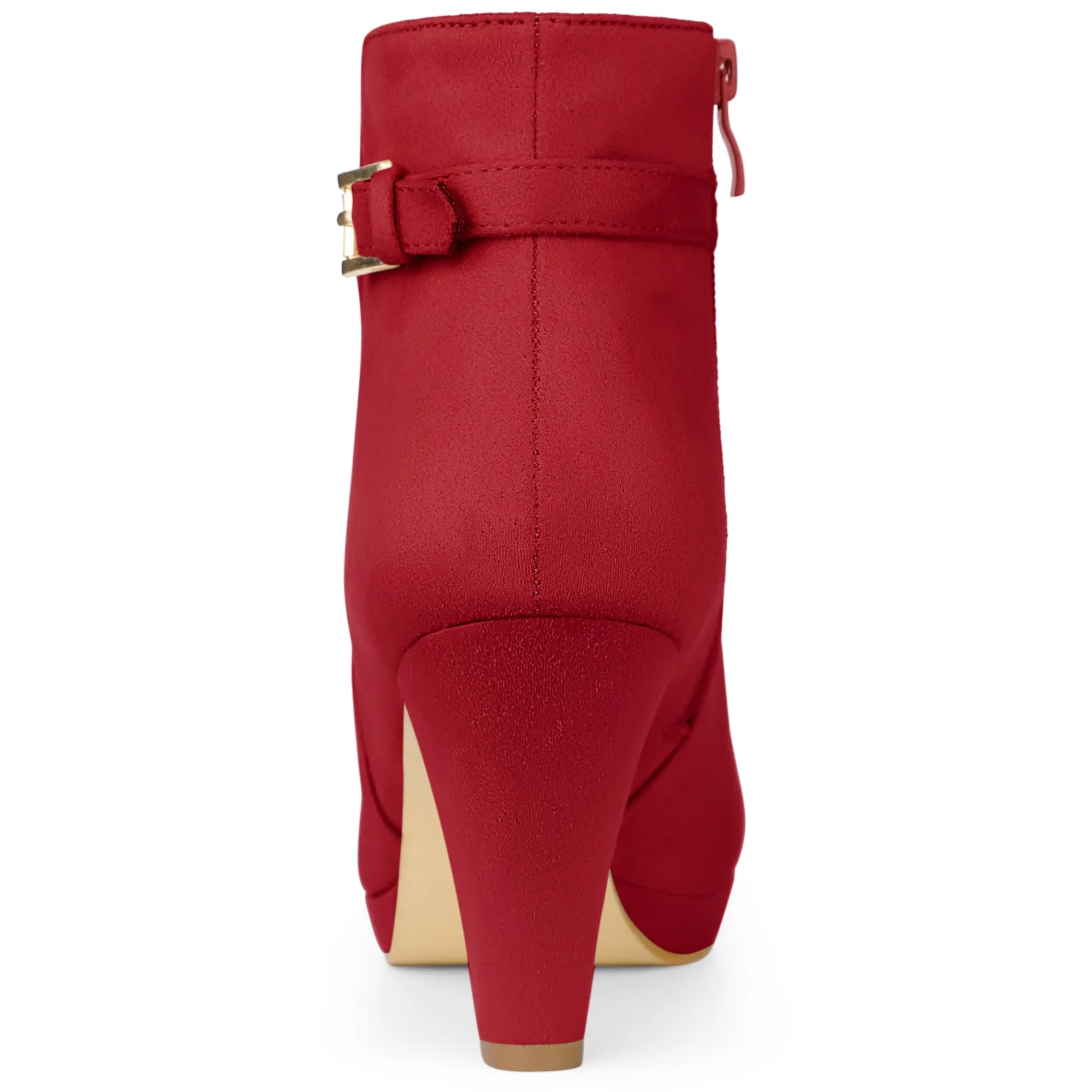 Women's Low Platform Side Zip Buckle Chunky High Heel Ankle Booties