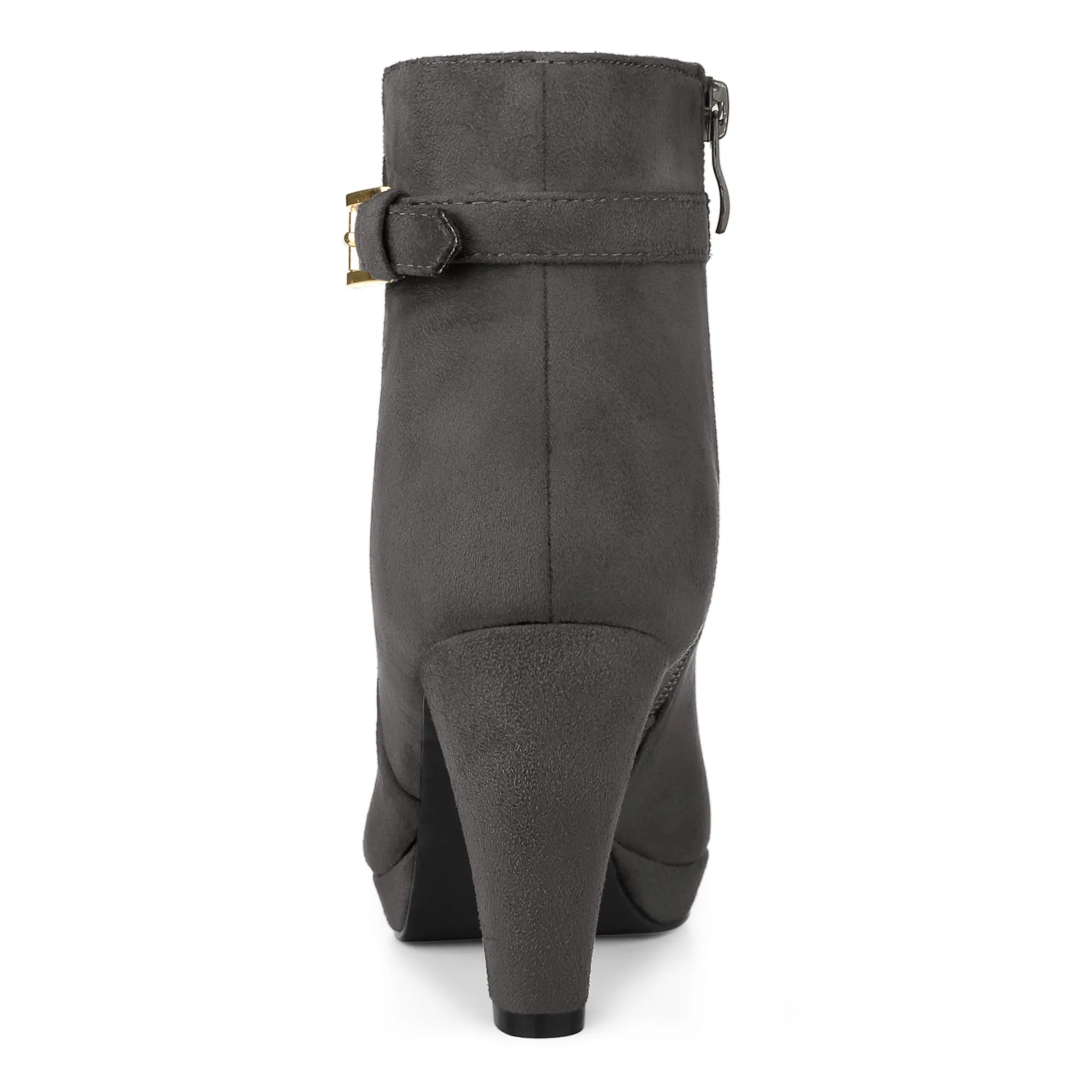 Women's Low Platform Side Zip Buckle Chunky High Heel Ankle Booties