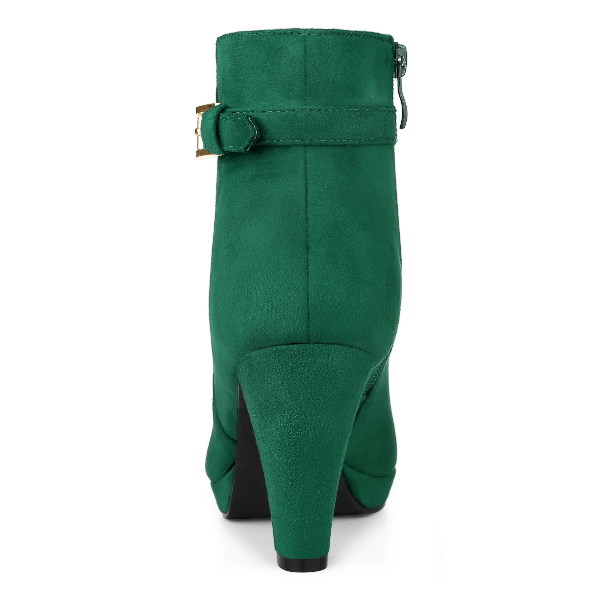 Women's Low Platform Side Zip Buckle Chunky High Heel Ankle Booties