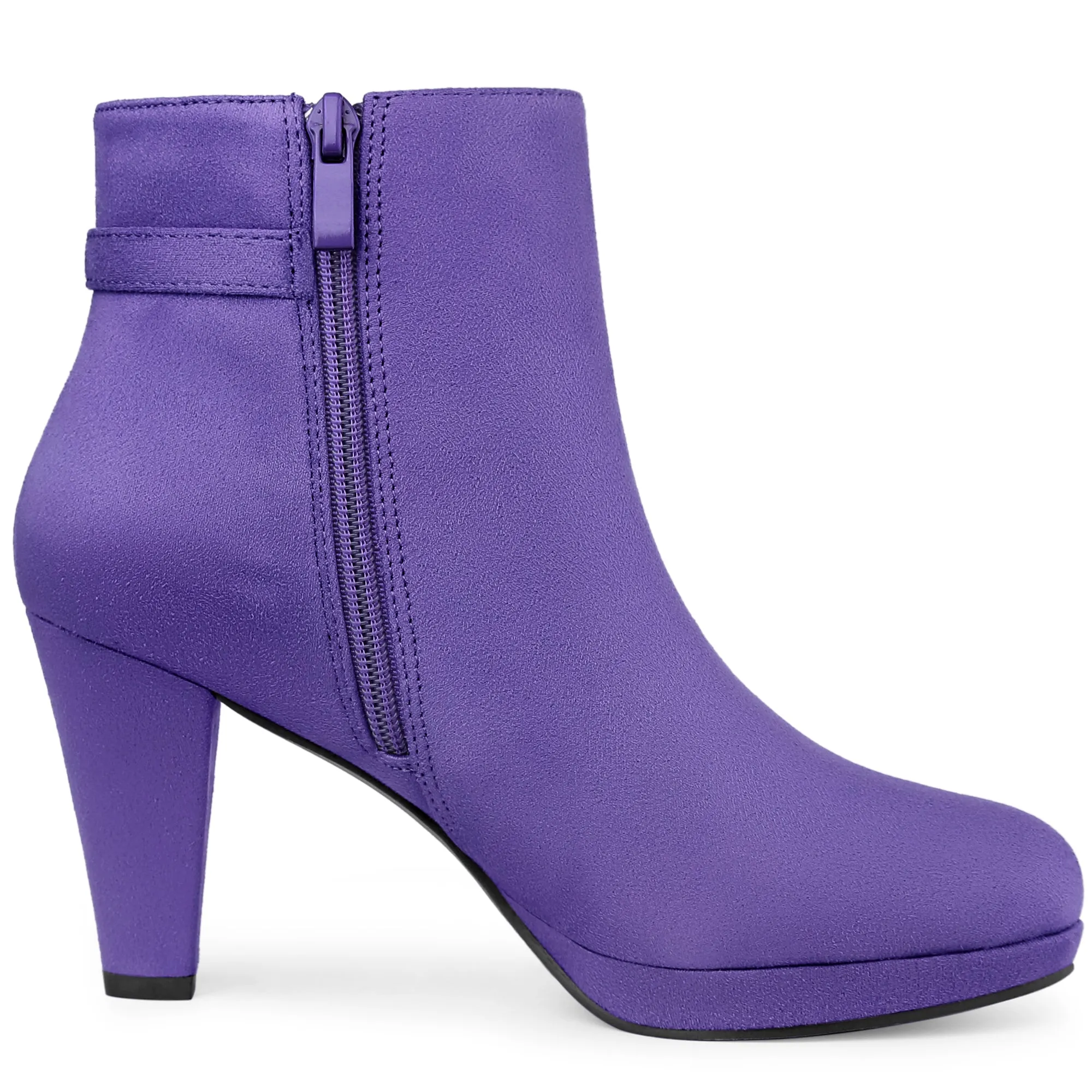 Women's Low Platform Side Zip Buckle Chunky High Heel Ankle Booties