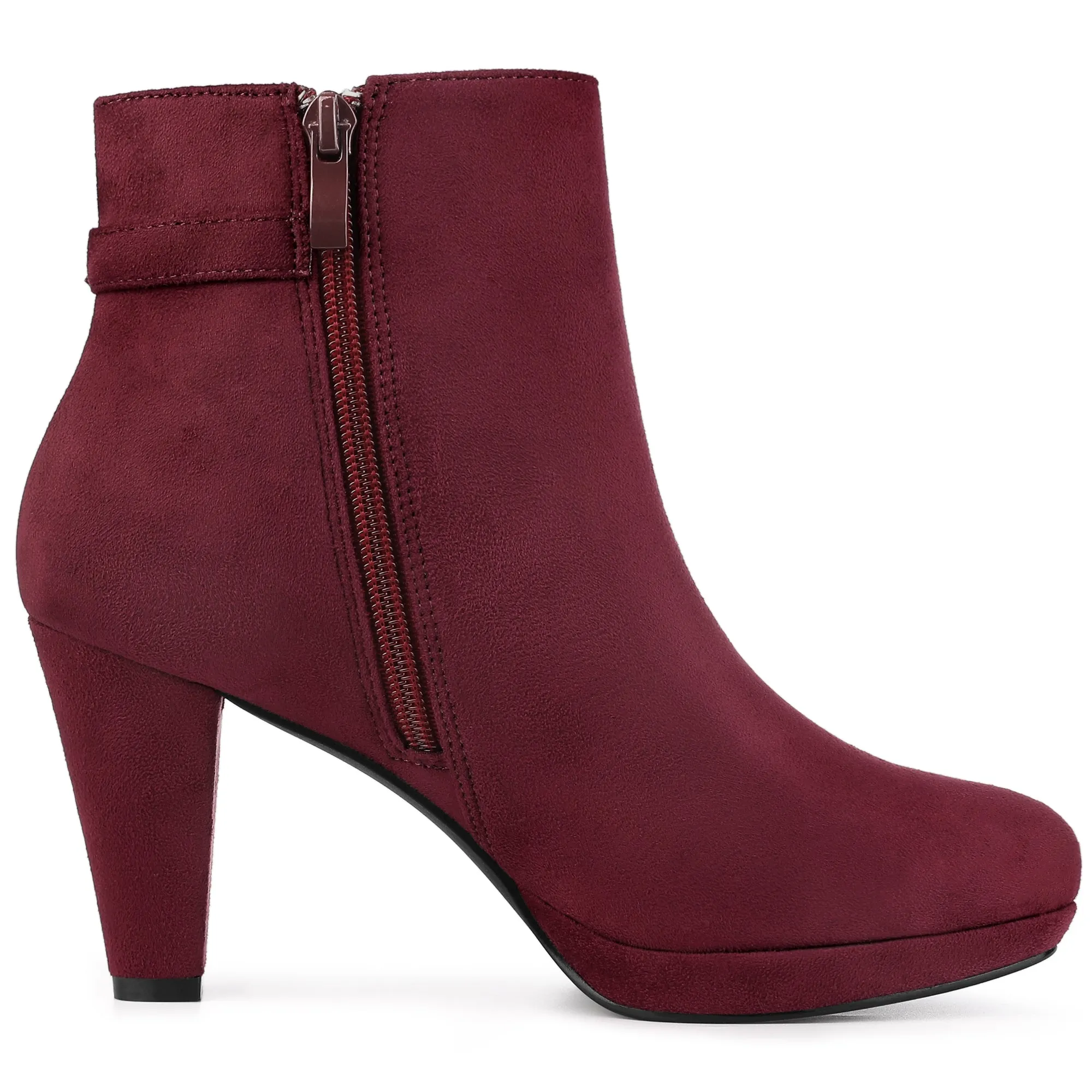 Women's Low Platform Side Zip Buckle Chunky High Heel Ankle Booties