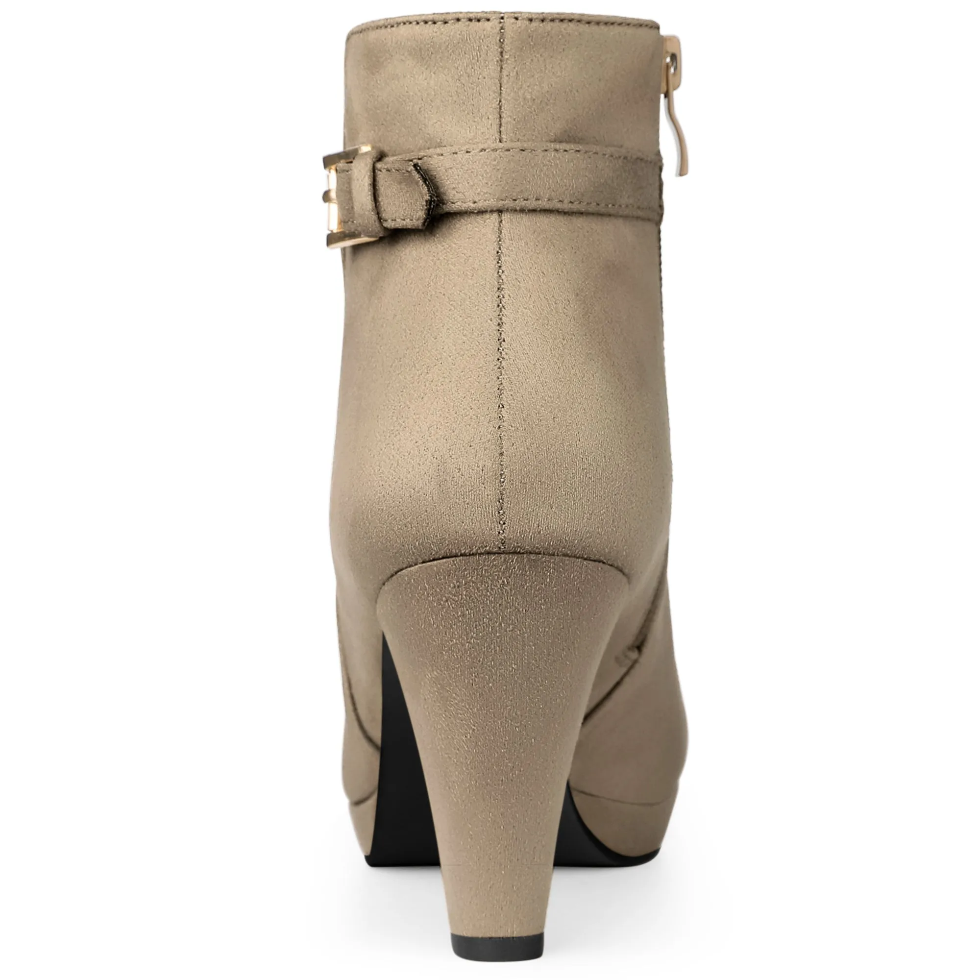 Women's Low Platform Side Zip Buckle Chunky High Heel Ankle Booties