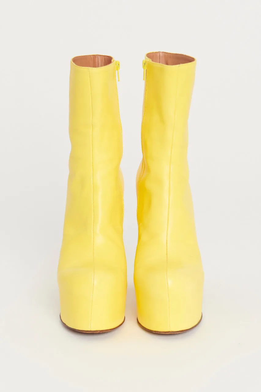 Yellow Leather Preowned Platform Boots