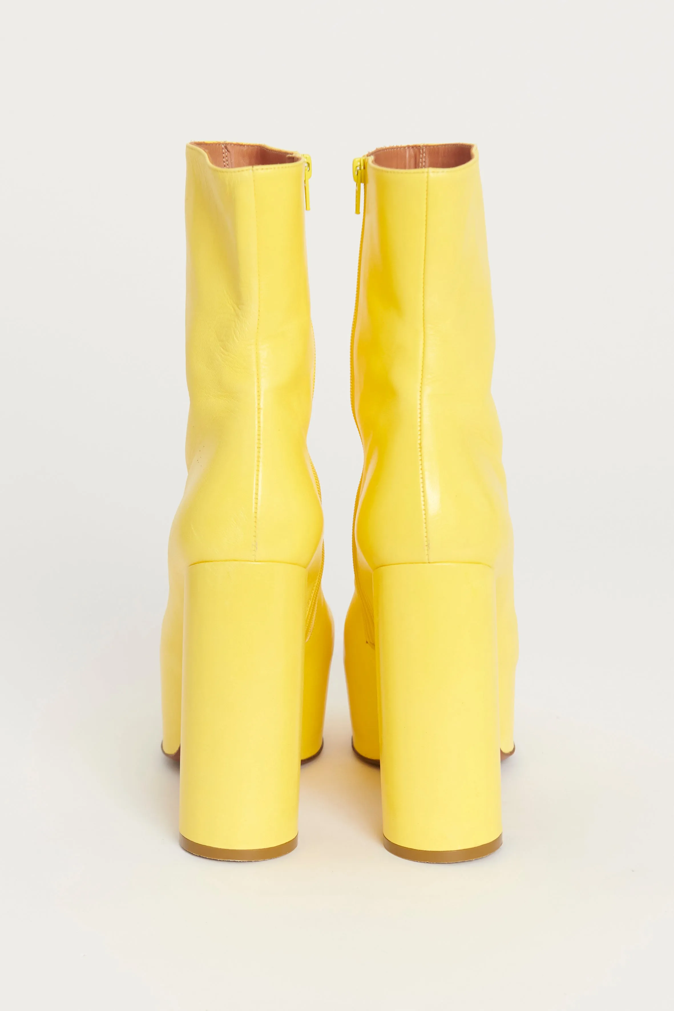 Yellow Leather Preowned Platform Boots