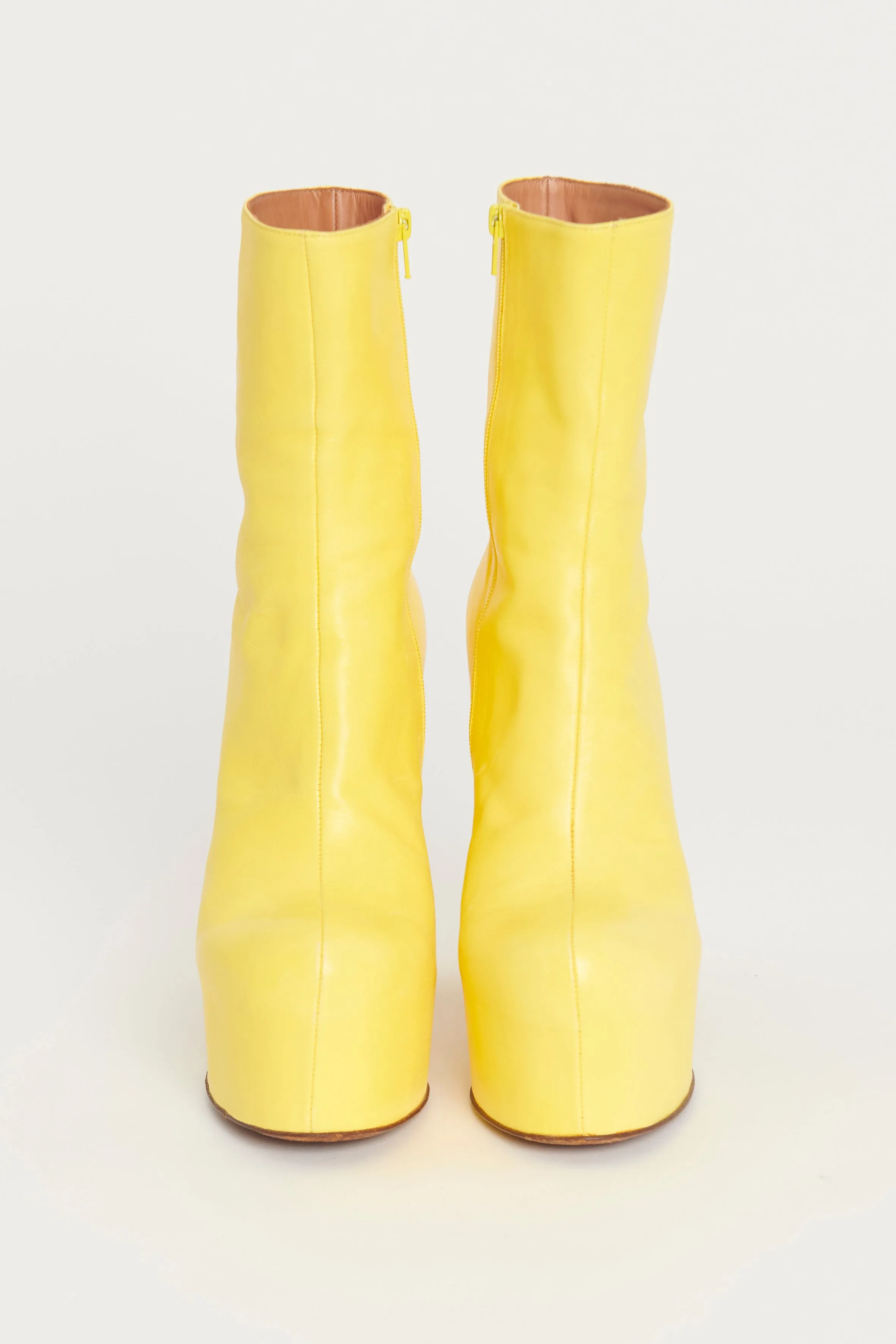 Yellow Leather Preowned Platform Boots