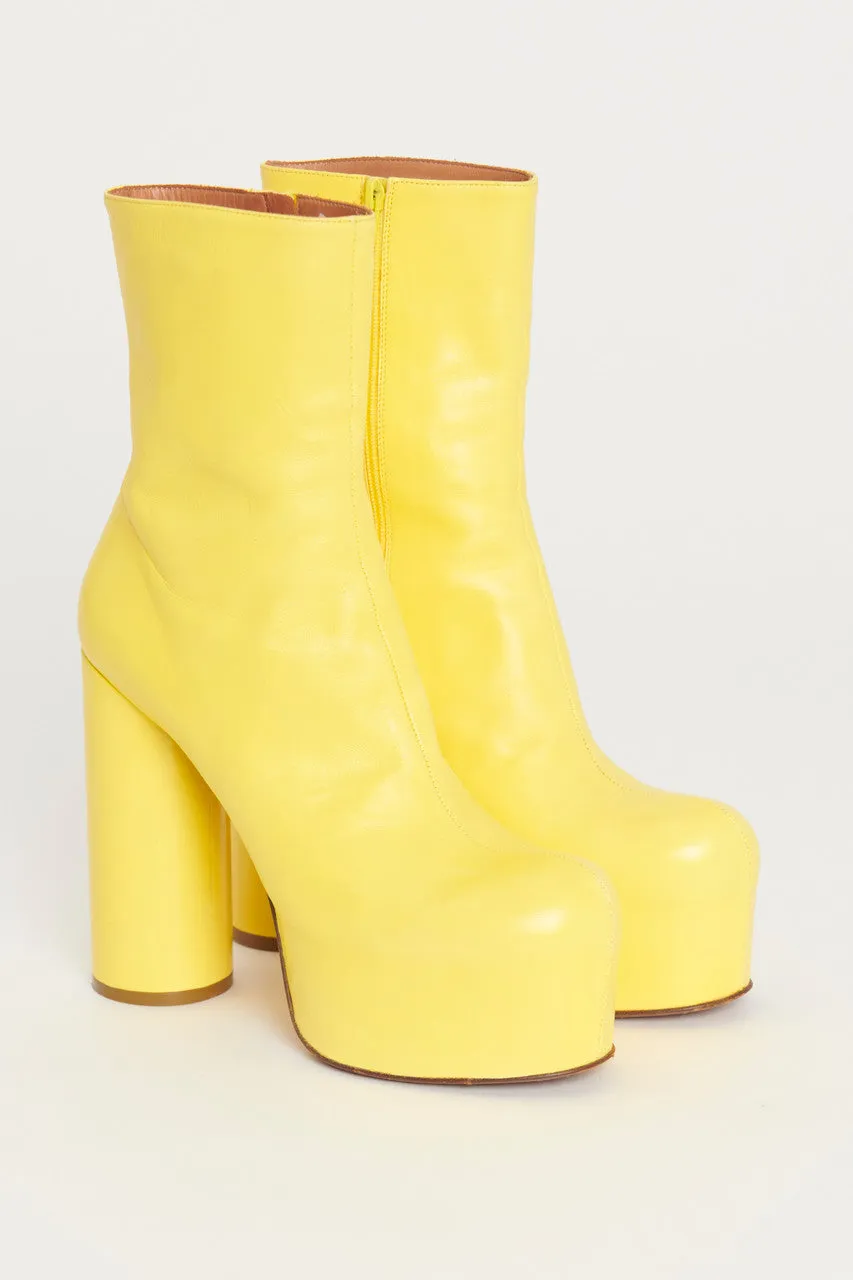 Yellow Leather Preowned Platform Boots