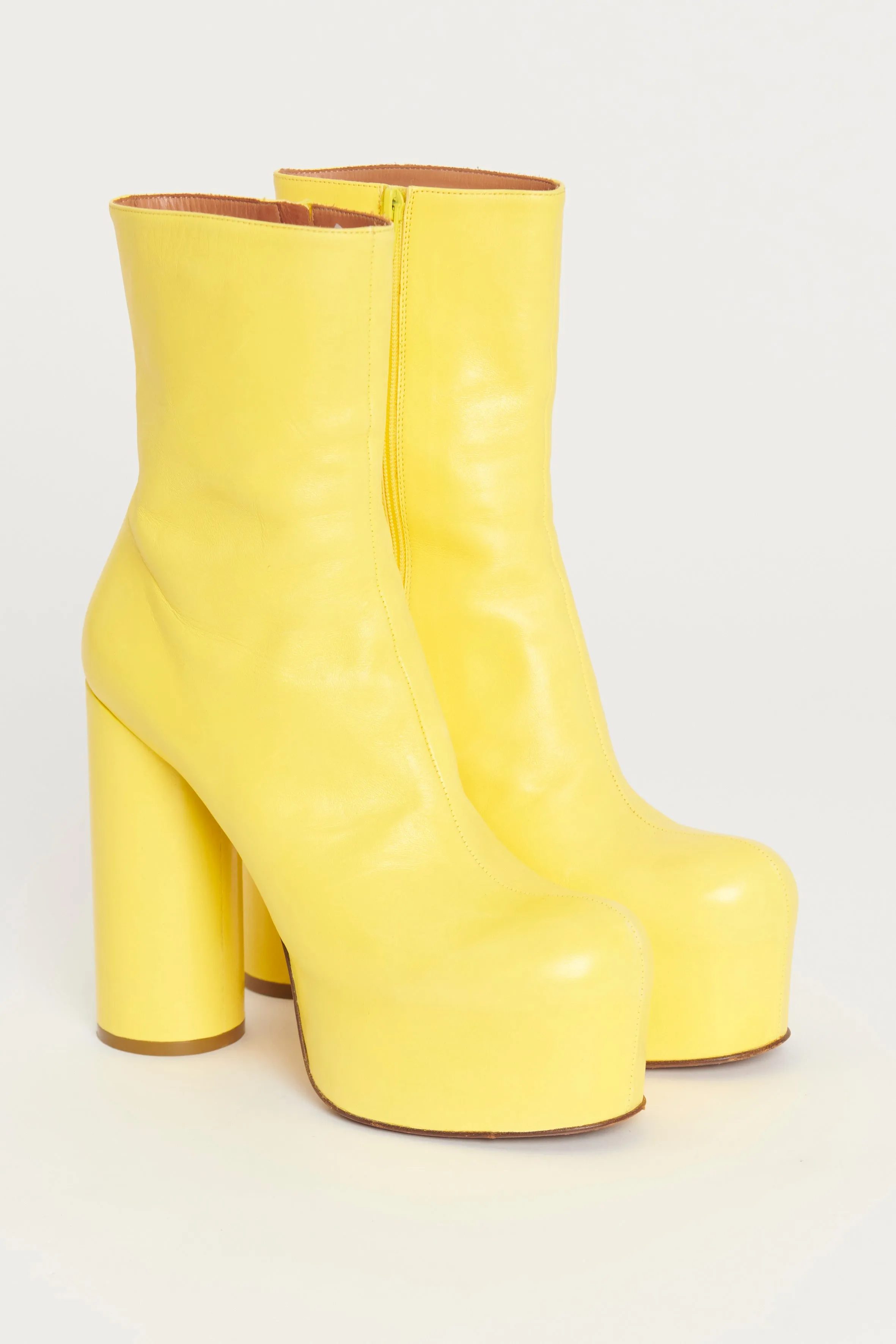 Yellow Leather Preowned Platform Boots