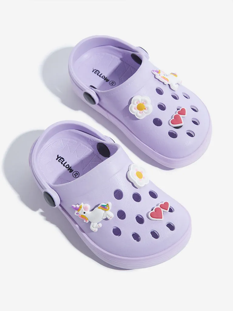 Yellow Lilac Unicorn Applique-Detailed Clogs