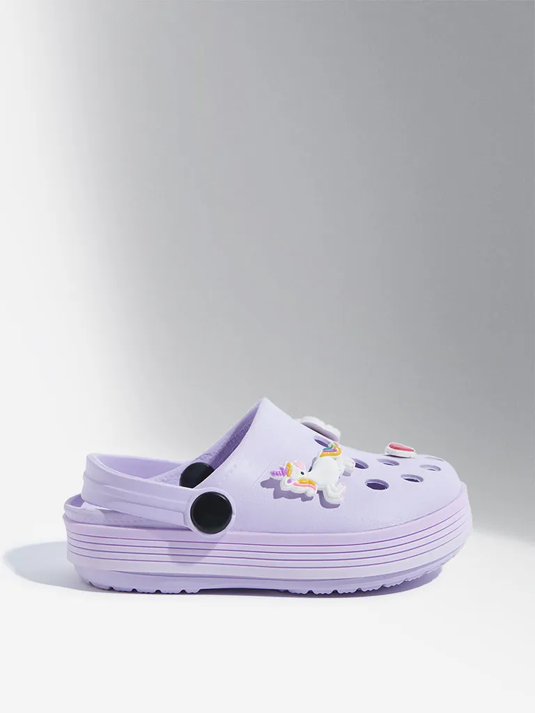 Yellow Lilac Unicorn Applique-Detailed Clogs