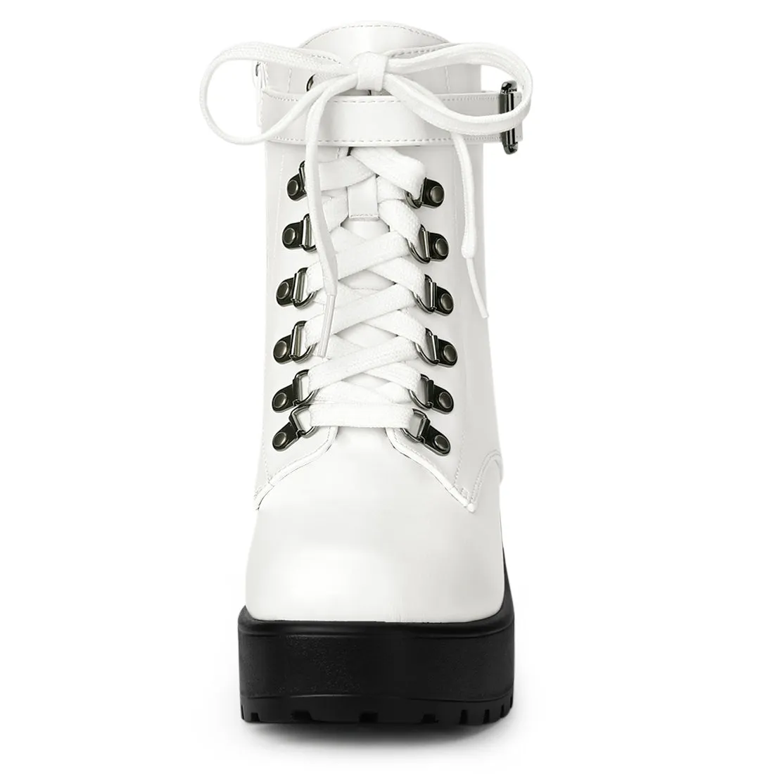 Zip Up Chunky Heel Platform Ankle Combat Boots