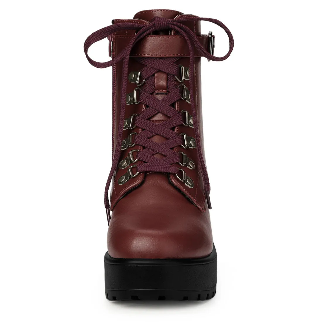 Zip Up Chunky Heel Platform Ankle Combat Boots