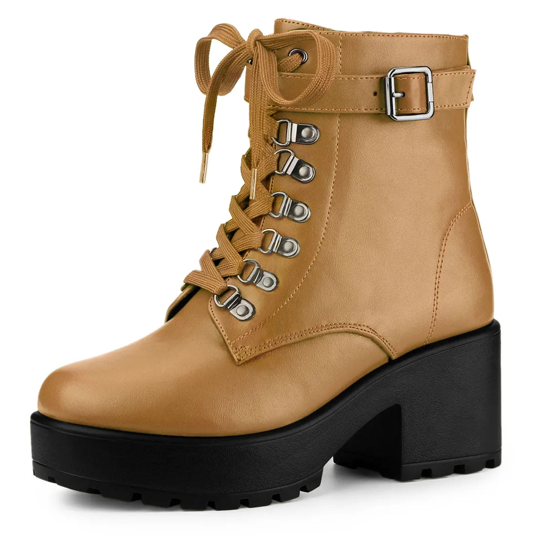 Zip Up Chunky Heel Platform Ankle Combat Boots