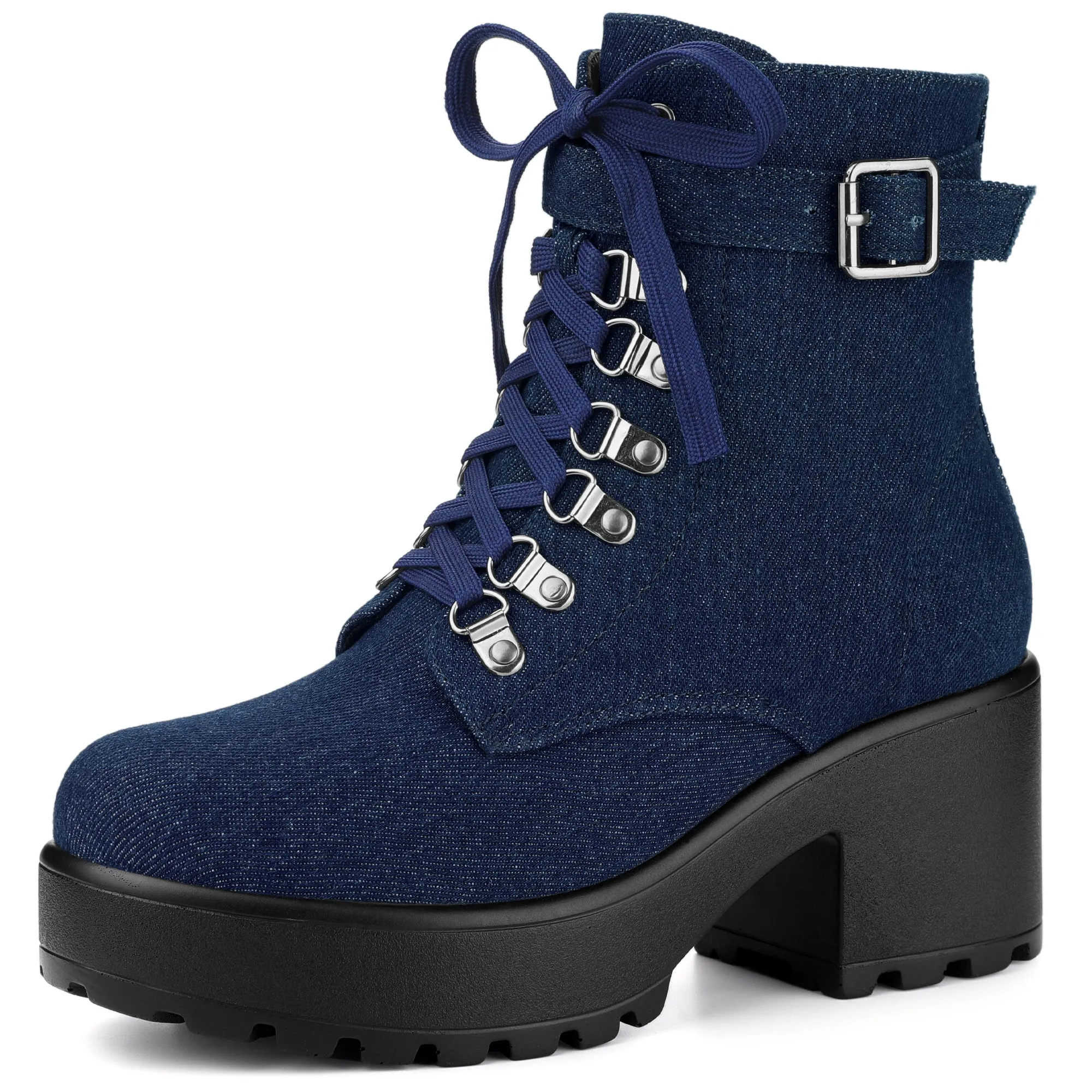 Zip Up Chunky Heel Platform Ankle Combat Boots