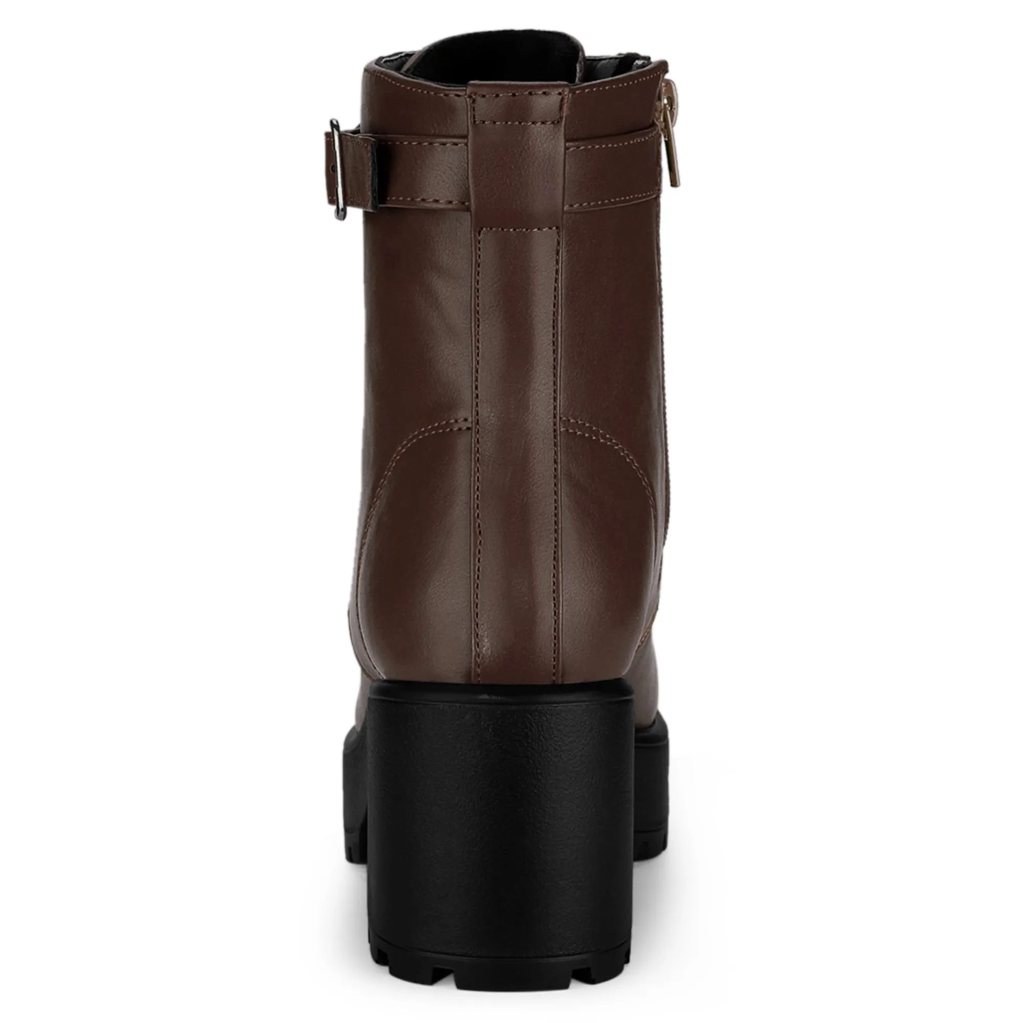 Zip Up Chunky Heel Platform Ankle Combat Boots