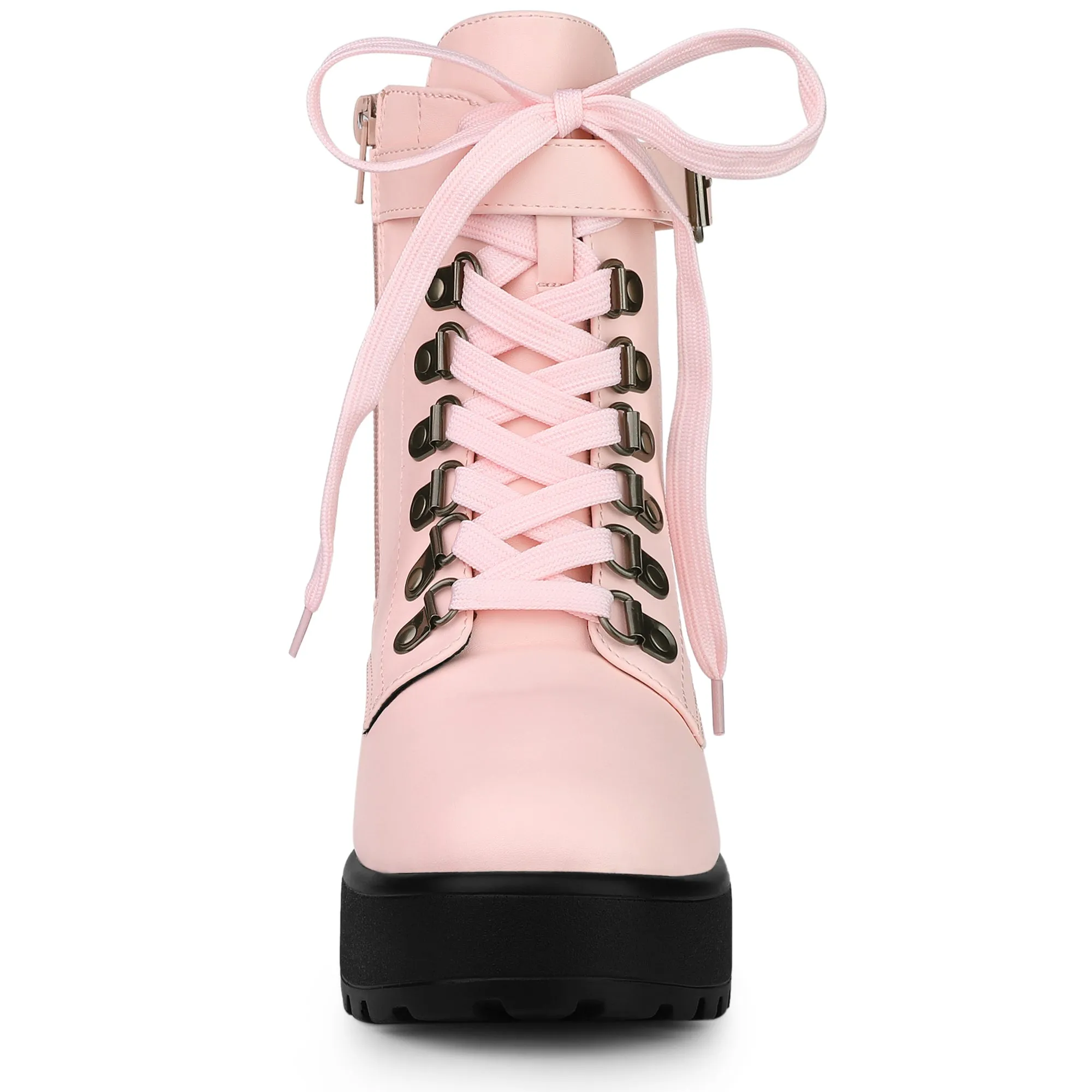 Zip Up Chunky Heel Platform Ankle Combat Boots
