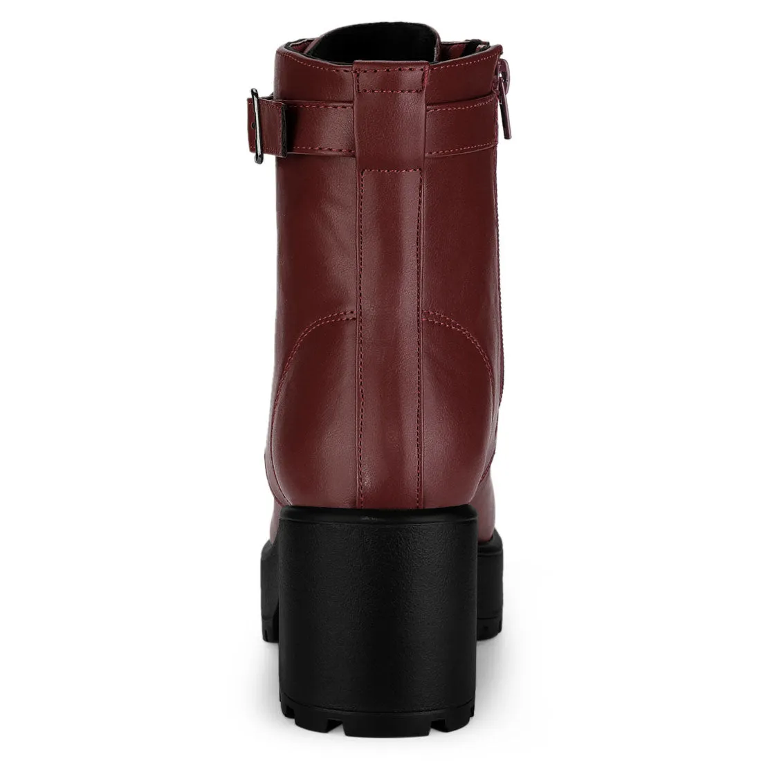 Zip Up Chunky Heel Platform Ankle Combat Boots