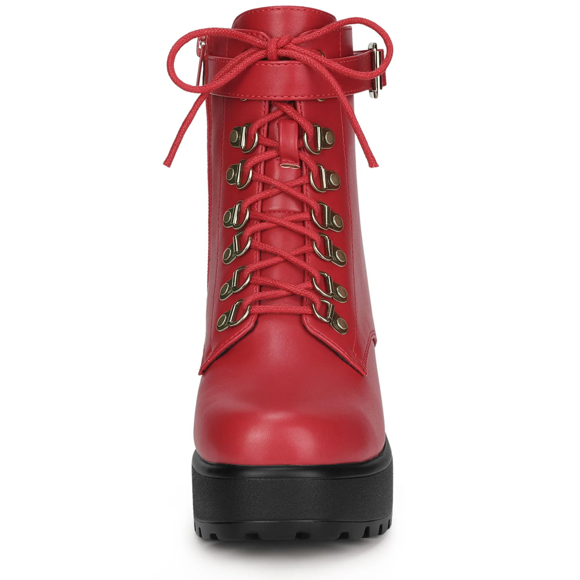 Zip Up Chunky Heel Platform Ankle Combat Boots