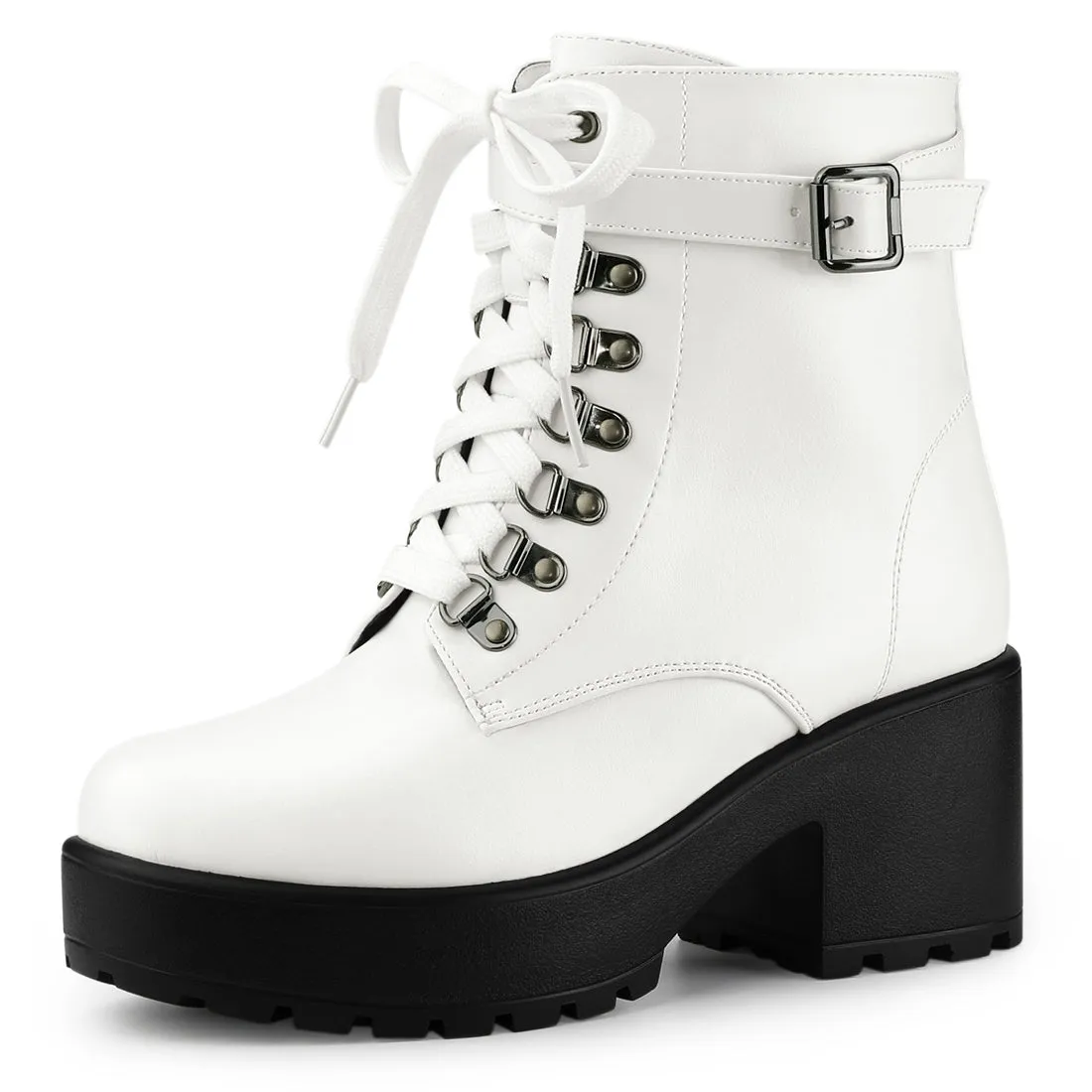 Zip Up Chunky Heel Platform Ankle Combat Boots