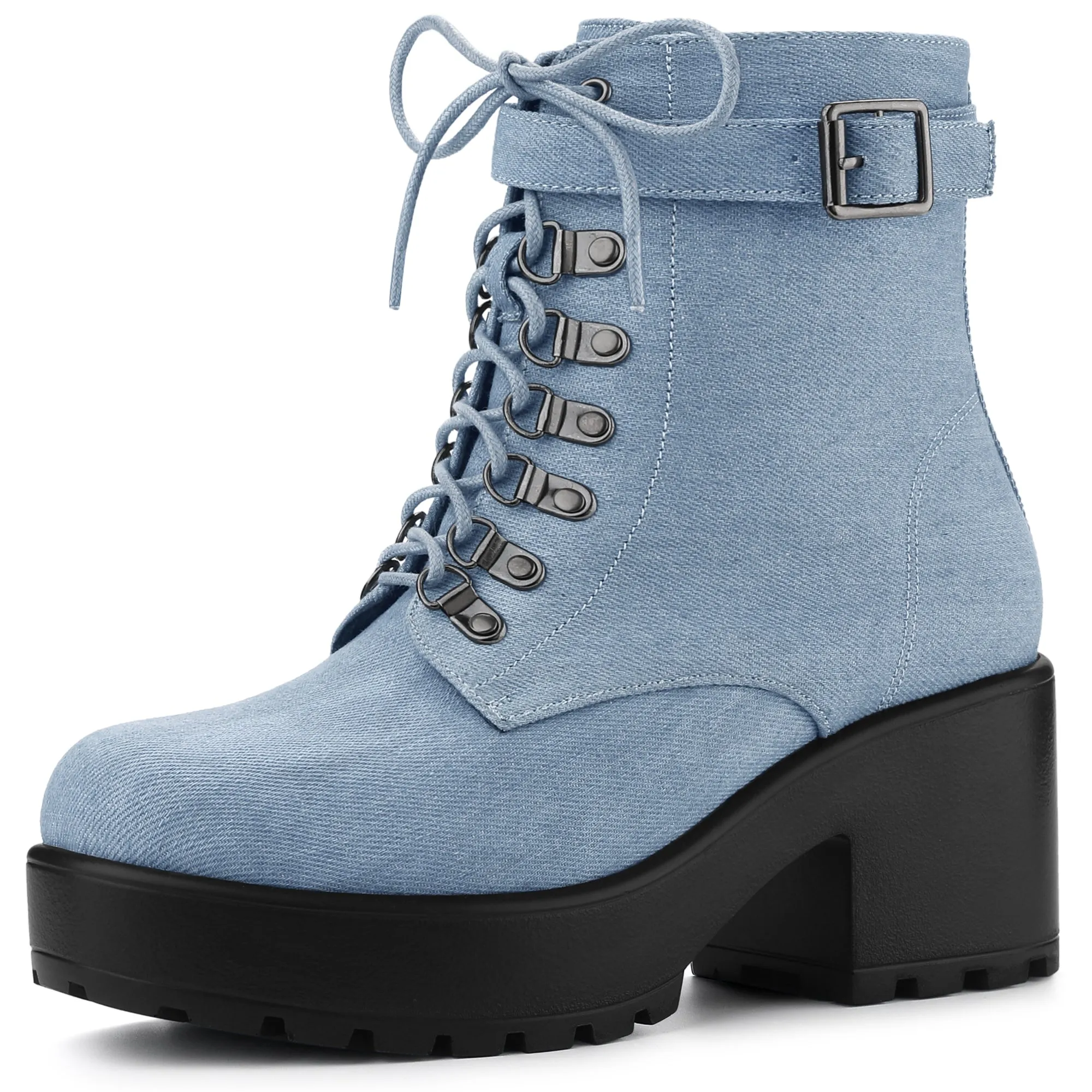 Zip Up Chunky Heel Platform Ankle Combat Boots