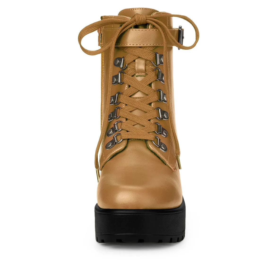Zip Up Chunky Heel Platform Ankle Combat Boots