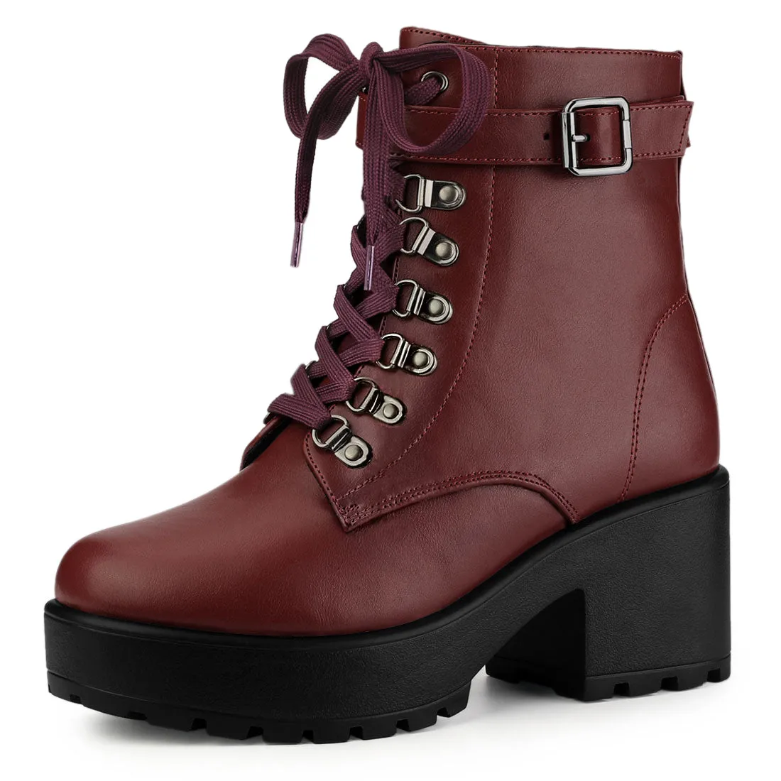 Zip Up Chunky Heel Platform Ankle Combat Boots